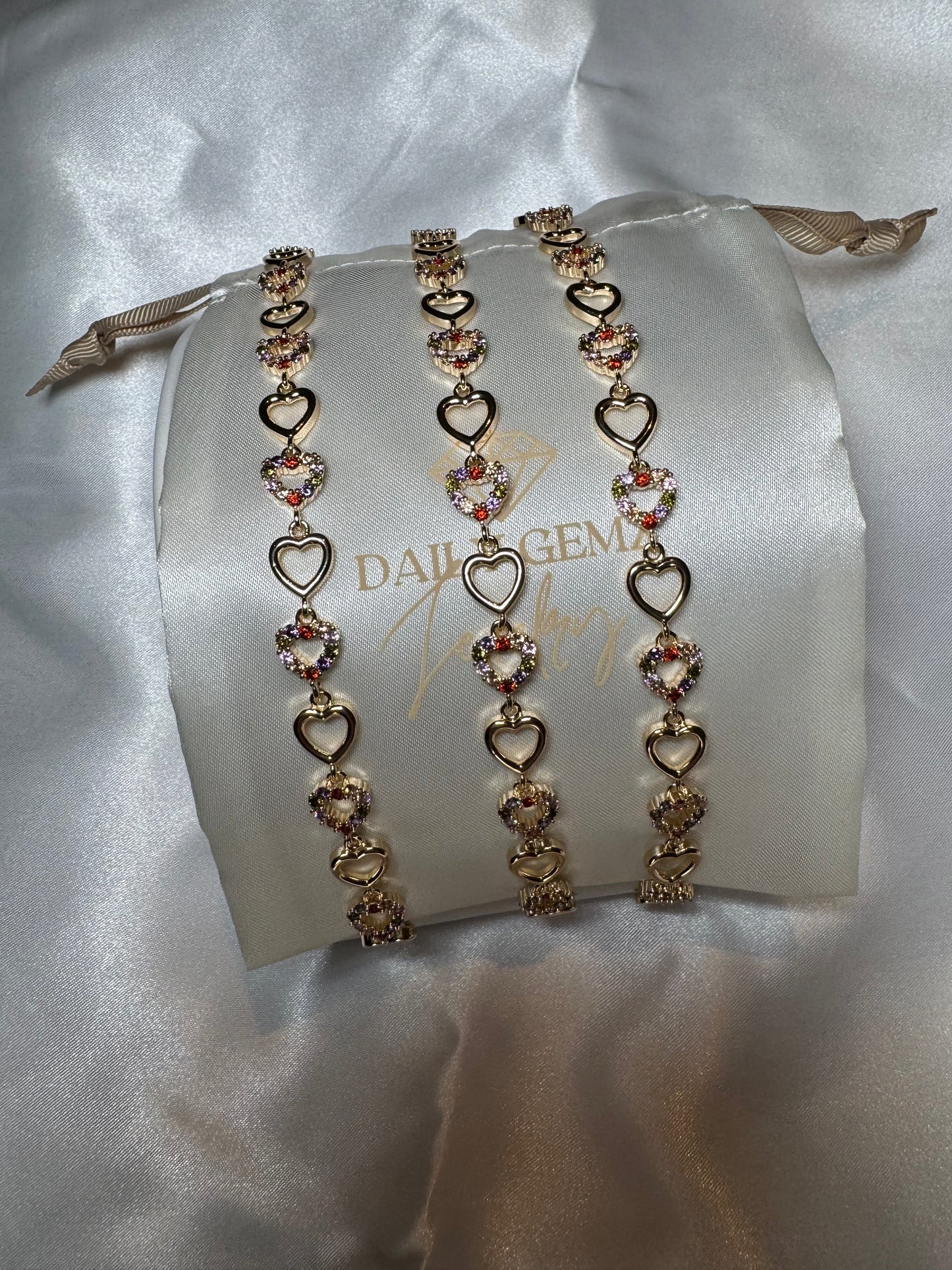 Heart Bracelet With Multi Color Stones